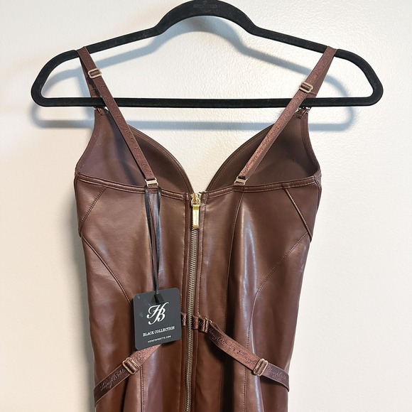 Honey Birdette Emily Deep Mahogany Faux Leather Dress NWT Size XS - Picture 10 of 16